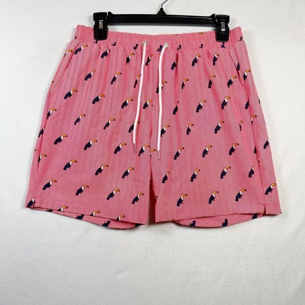 Mosmann Australia Toucan Print Swim Trunks Mens Medium Pink Lined Shorts